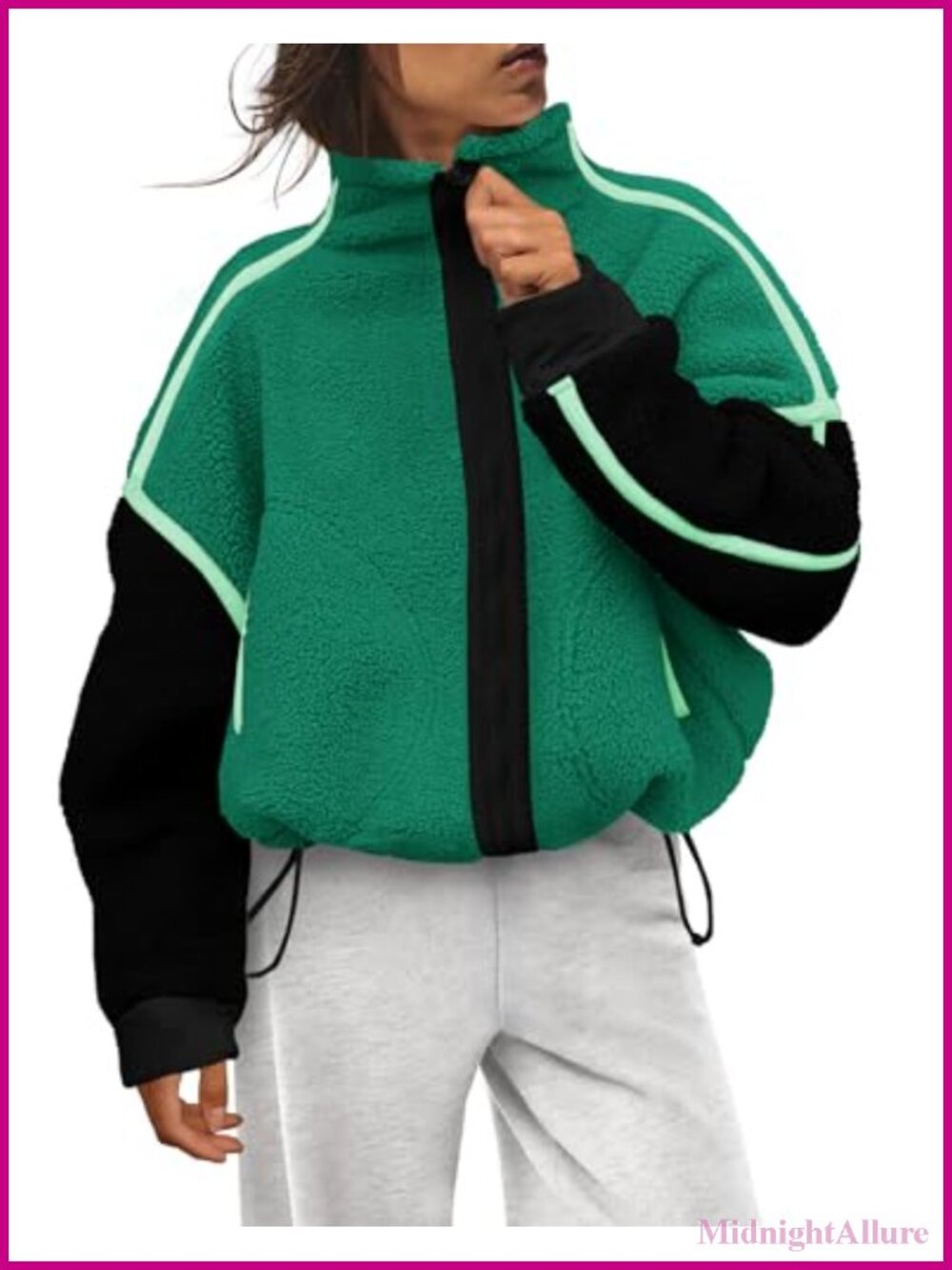 Womens Fleece Jacket Zip Up Sherpa Striped Sweatshirt Winter Coat Warm Fuzzy